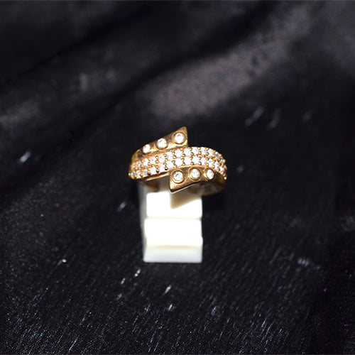 6 Carat Gold Plated Turkish Cubic Zirconia Crossover Ring