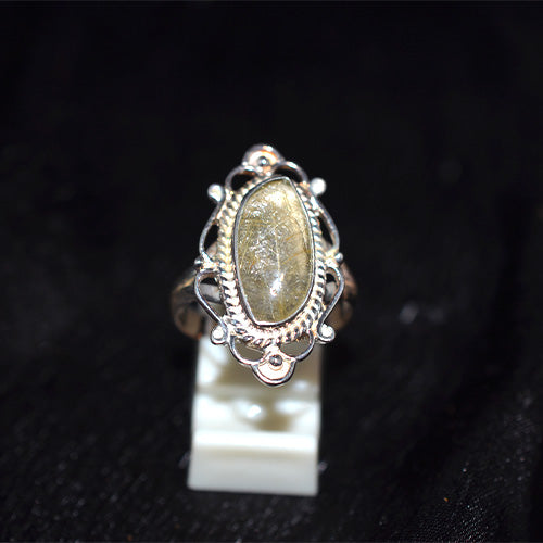 925 Sterling Silver Turkish Rutilated Quartz Ornate Oval Ring