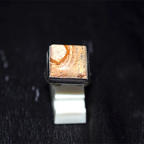 925 Sterling Silver Square Wave Pattern Jasper Ring