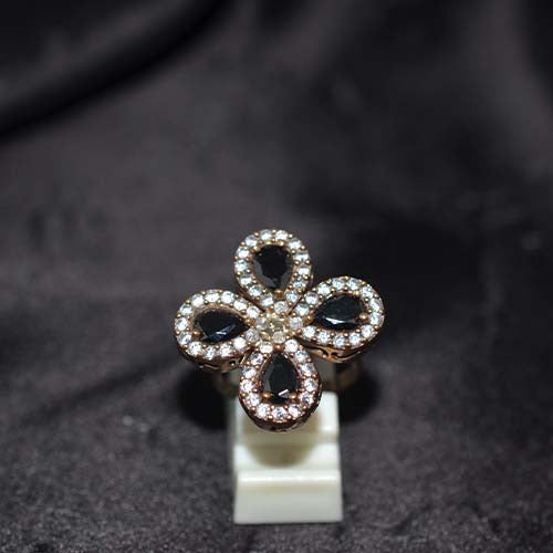 6 Carat Gold Plated Black Onyx Teardrop Cluster Ring