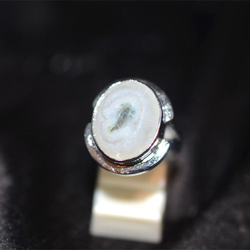 925 Sterling Silver Oval Solar Quartz Turkish Ring