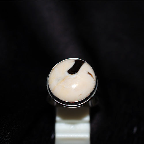 925 Sterling Silver Round Dendritic Opal Ring