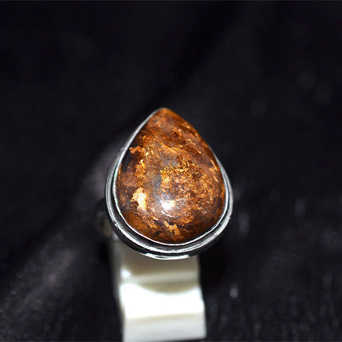 925 Sterling Silver Golden Bronzite Pear Shape Ring