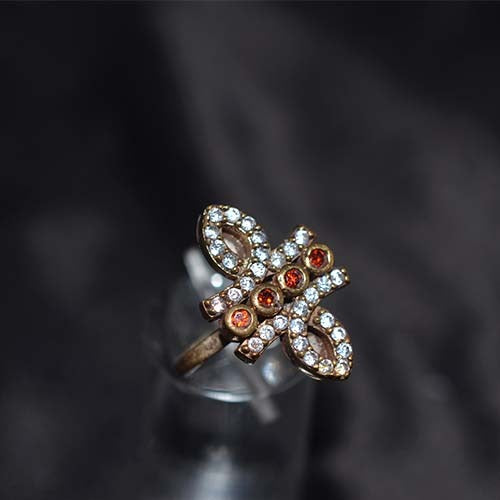 6 Carat Gold Plated Red and White Marquise Motif Ring