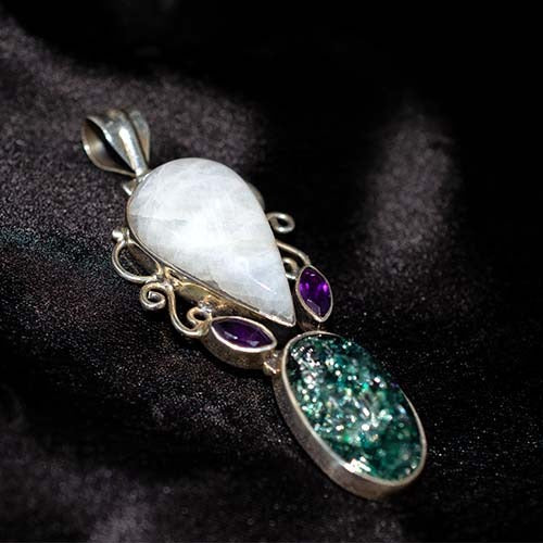 925 Sterling Silver Rainbow Moonstone Multi-Gemstone Pendant