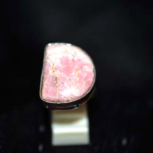 925 Sterling Silver Rhodochrosite Half Moon Pattern Ring