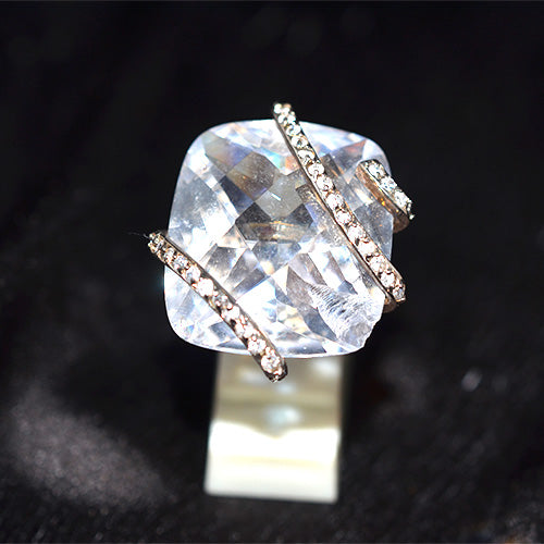 925 Sterling Silver Turkish White CZ Geometric Motif Ring