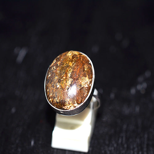 925 Sterling Silver Mottled Bronzite Oval Ring