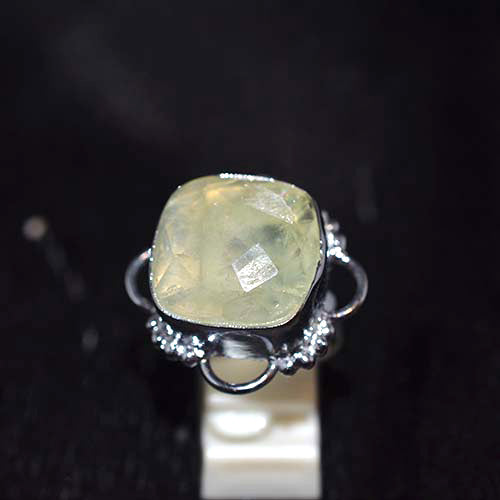925 Sterling Silver Cushion Cut Prehnite Ornate Ring