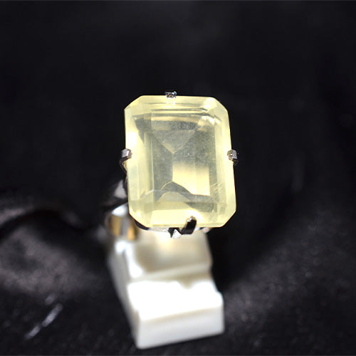 925 Sterling Silver Emerald Cut Lemon Quartz Ring