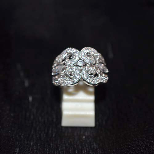 925 Sterling Silver Cubic Zirconia Filigree Scrollwork Ring