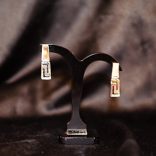 925 Sterling Silver Greek Key Pattern Huggie Earrings