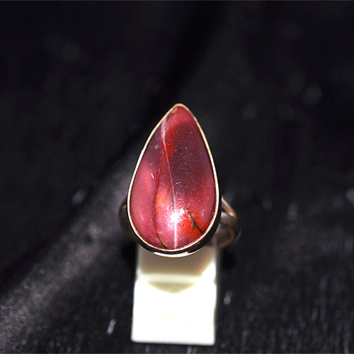 925 Sterling Silver Red Jasper Elongated Teardrop Ring