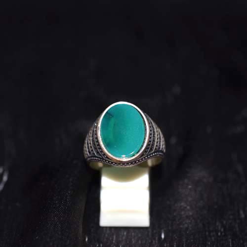 925 Sterling Silver Green Agate Beaded Band Ring