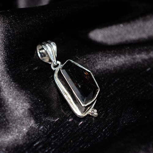 925 Sterling Silver Smoky Quartz Geometric-Cut Pendant