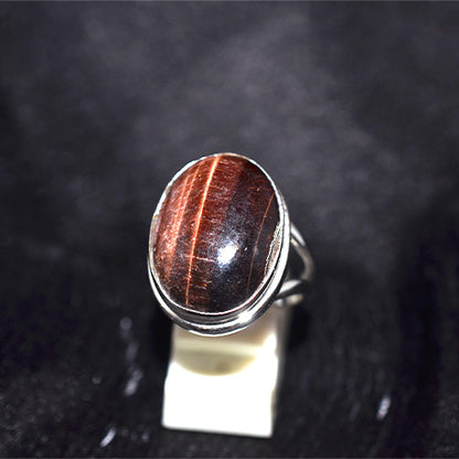 925 Sterling Silver Oval Red Tiger Eye Ring