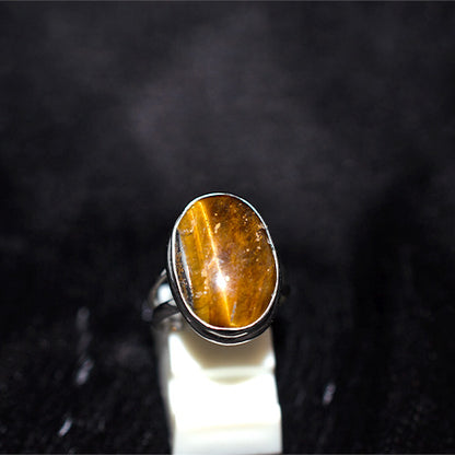 925 Sterling Silver Round Tiger Eye Ring with Split Shank