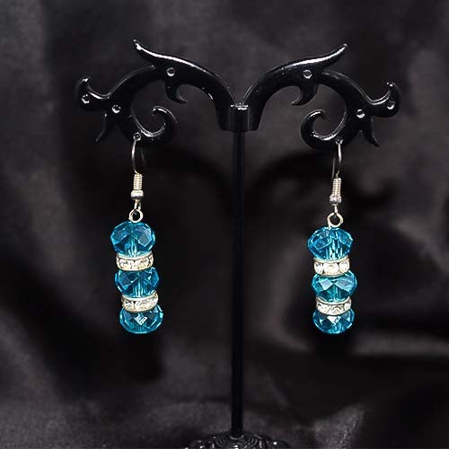 925 Sterling Silver Blue Crystal Stacked Drop Earrings