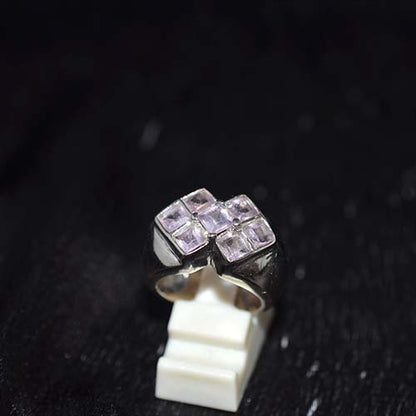 925 Sterling Silver Purple Amethyst Checkerboard Motif Ring
