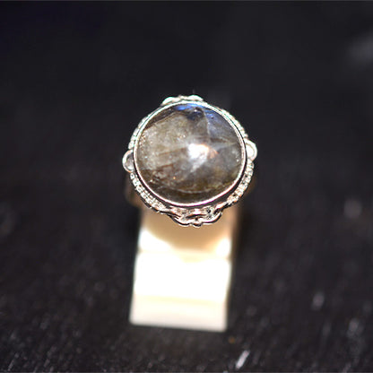 925 Sterling Silver Turkish Round Labradorite Beaded Halo Ring