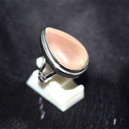 925 Sterling Silver Teardrop Peach Moonstone Ring with Double Shank