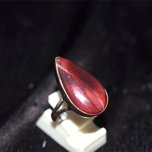 925 Sterling Silver Red Jasper Elongated Teardrop Ring