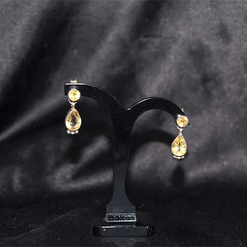 925 Sterling Silver Two Stone Citrine Drop Earrings