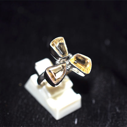 925 Sterling Silver Citrine Three Stone Pinwheel Ring