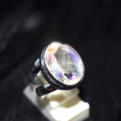 925 Sterling Silver Oval Mystic Topaz Double Band Ring
