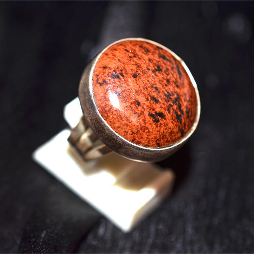 925 Sterling Silver Round Mahogany Obsidian Cabochon Ring