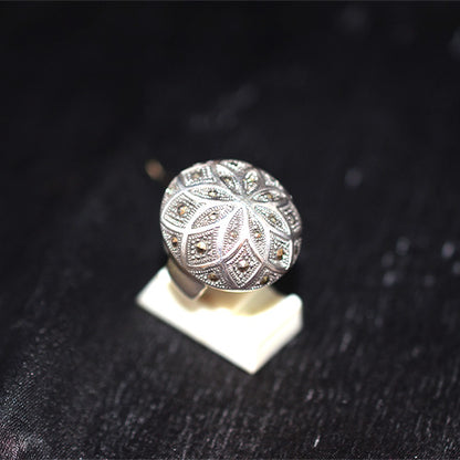 925 Sterling Silver Turkish Marcasite Floral Dome Ring