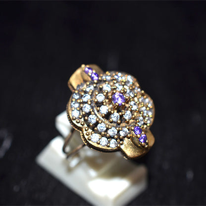 6 Carat Gold Plated Amethyst Floral Cluster Split Shank Ring