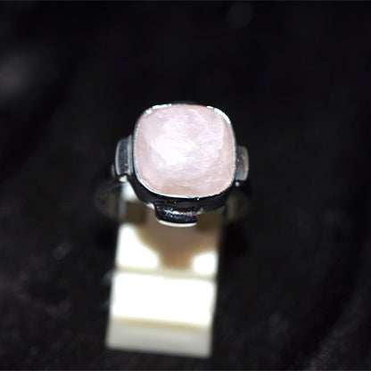 925 Sterling Silver Cushion Rose Quartz Solitaire Ring