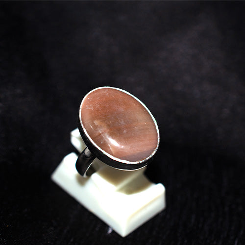 925 Sterling Silver Oval Peach Moonstone Ring