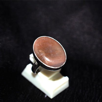 925 Sterling Silver Oval Peach Moonstone Ring