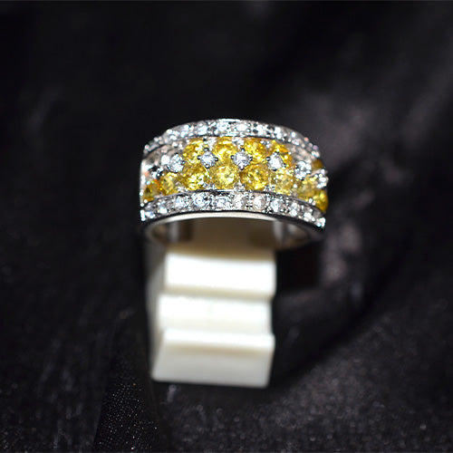925 Sterling Silver Two-Tone Yellow and White Cubic Zirconia Triple Row Band Ring