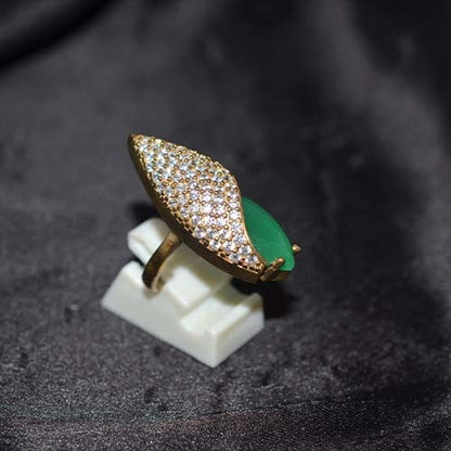 6 Carat Gold Plated Green Onyx Leaf Wrap Ring