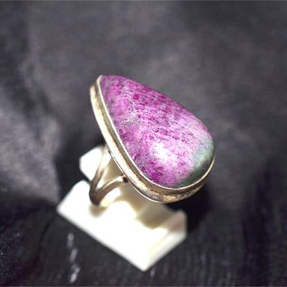 925 Sterling Silver Large Teardrop Ruby Zoisite Ring