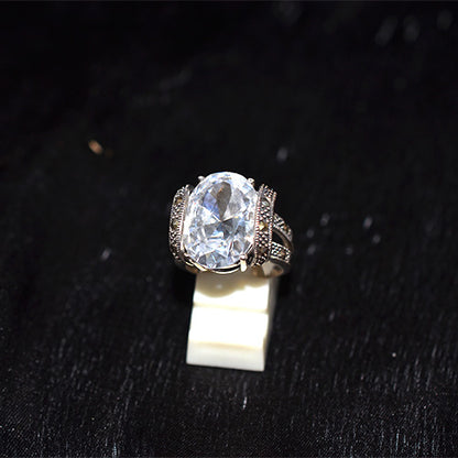 925 Sterling Silver Turkish Large Oval Crystal and Marcasite Bypass Ring