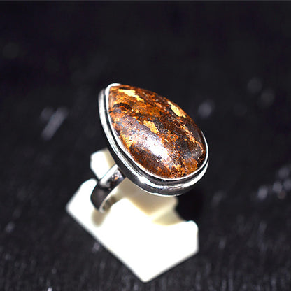 925 Sterling Silver Bronzite Teardrop Ring