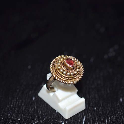 6 Carat Gold Plated Red Garnet Ethnic Motif Ring