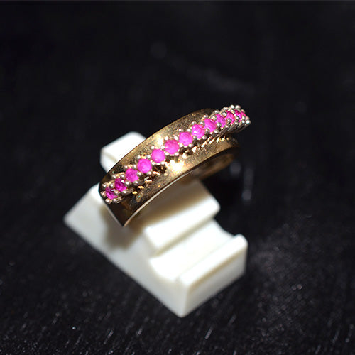 6 Carat Gold Plated Pink Ruby Row Textured Dome Ring