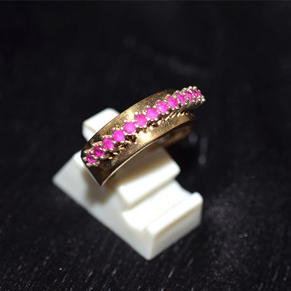6 Carat Gold Plated Pink Ruby Row Textured Dome Ring