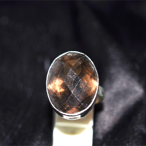 925 Sterling Silver Large Oval Faceted Smoky Quartz Ring