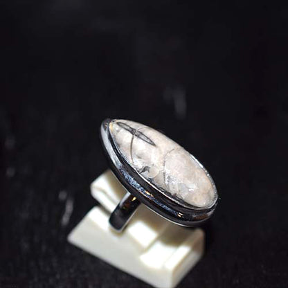 925 Sterling Silver Black Rutile Quartz Marquise Ring