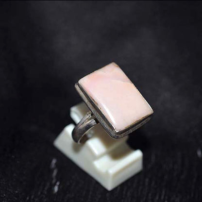925 Sterling Silver Pink Opal Rectangle Bezel Ring