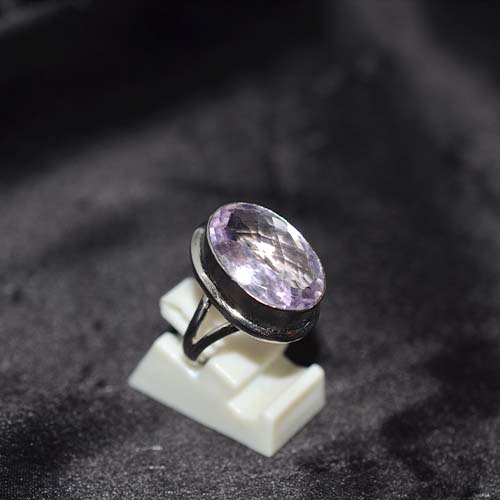 925 Sterling Silver Amethyst Faceted Oval Statement Ring