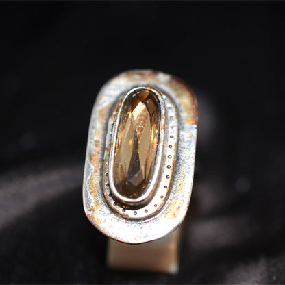 925 Sterling Silver Turkish Citrine Elongated Bezel Ring