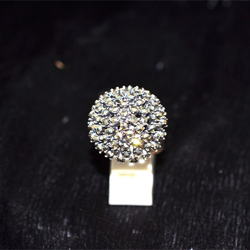 925 Sterling Silver Turkish Large Marcasite Pave Dome Ring