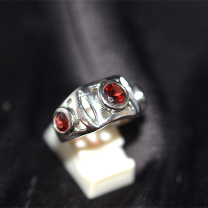 925 Sterling Silver Garnet Openwork Three Stone Ring